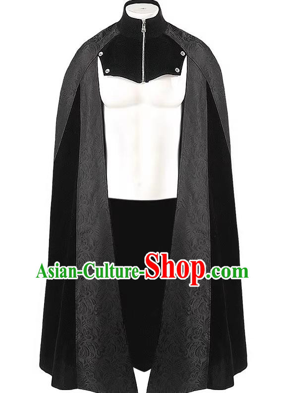 Autumn And Winter Long Cloak Black Jacquard Stand Collar Zipper Cloak Male Cosplay Steel Lord Gothic Court Costume