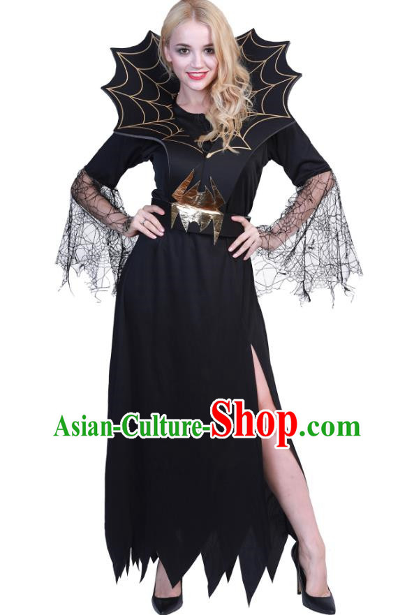 Halloween Black Spider Banshee Costume Cosplay Spider Web Witch Dress Cemetery Haunted House Script Props Costume