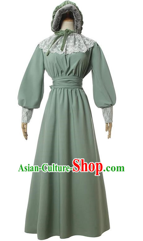 Medieval England Manor Maid Cosplay Costume Retro Gray Servant Dress Lace Edge Large Size