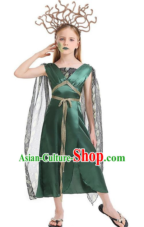 Children Play Snake Demon Medusa Dress Halloween Greek Mythology Character Cosplay Costume