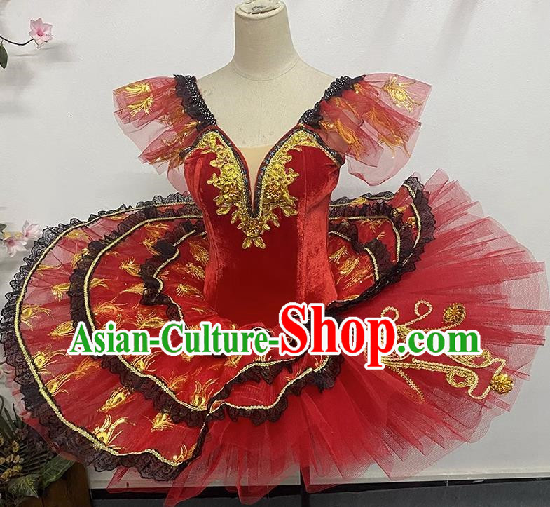 Professional Classical Ballet Performance Costume Competition Suit TUTU Gauze Skirt Practice Skirt Ballet Dance Suit Big Red