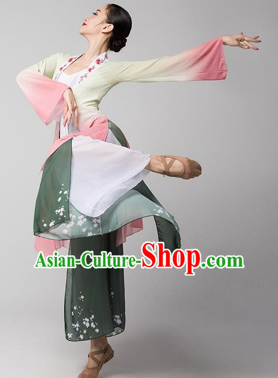 Classical Dance Chinese Dance Long Sleeved Trumpet Sleeve Dance Gauze Body Yoga Body Rhyme Practice Clothing Female