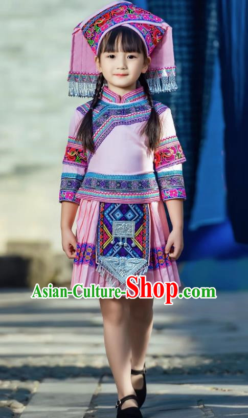 March Three Zhuang Costumes Children Ethnic Minority Costumes Girls Guangxi Children Performance Costumes