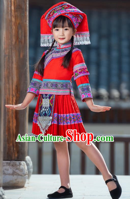 March Three Zhuang Costumes Children Ethnic Minority Costumes Girls Guangxi Children Performance Costumes