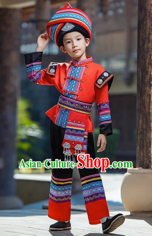 March Three Zhuang Costumes Children Ethnic Minority Costumes Girls Guangxi Children Performance Costumes