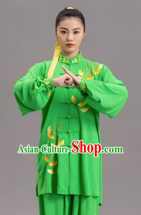 Green Embroidery Show Tai Chi Suit Team Competition Tradition