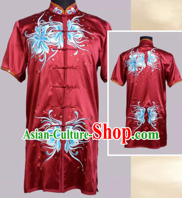 Martial Arts Clothing Deep Wine Red Sequin Embroidery Performance Clothing Adult Children High End Chinese Style