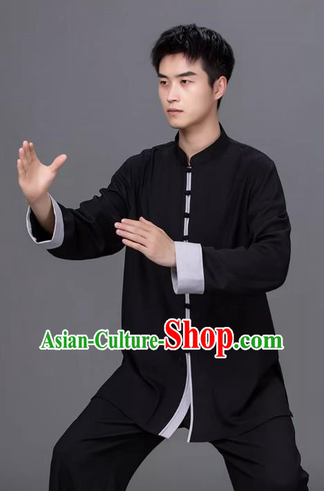 Tai Chi Clothing Pure Color Cotton Linen Practice Clothing Long Sleeved Performance Competition Suit Chinese Style Male