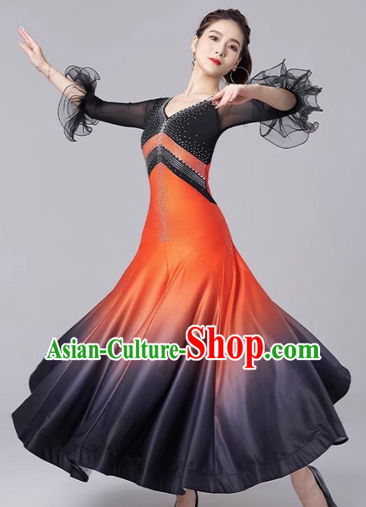 Modern Dance Skirt National Standard Dance Waltz Ballroom Dance Advanced Gradient Large Swing Skirt Practice Performance Clothing