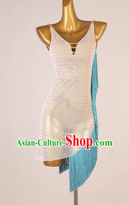 Latin Dance Dress Performance Competition Suit Fringed Rumba Chacha Dance Suit White