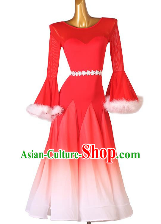 Modern Dance Dress Competition Performance Costume Feather Style National Standard Dance Ballroom Dance Big Swing Skirt Gradient Waltz Dance Skirt