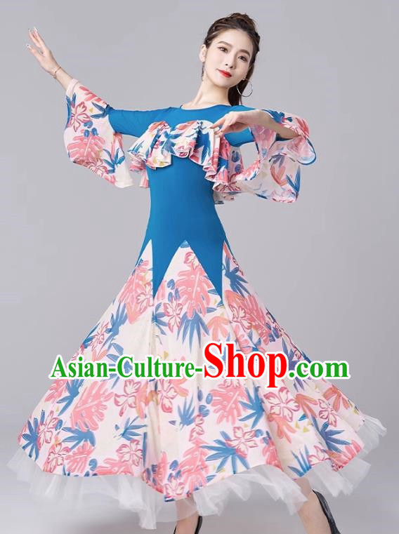 Modern Dance National Standard Dance Skirt Women New Waltz Ballroom Dance Print Large Swing Dress Performance Clothing