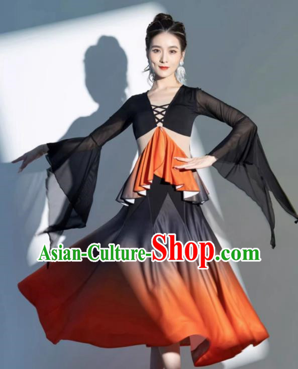 Modern Dance Skirt Women New National Standard Dance Waltz Ballroom Dance Latin Dance Gradient Big Swing Practice Dress