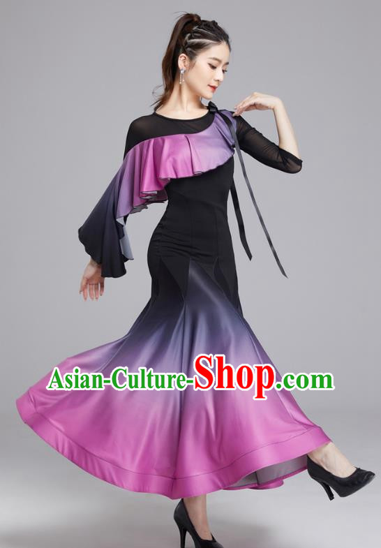 Modern Dance Skirt Female Latin Dance National Standard Dance Waltz Ballroom Dance Gradient Large Swing Skirt Practice Performance Clothing