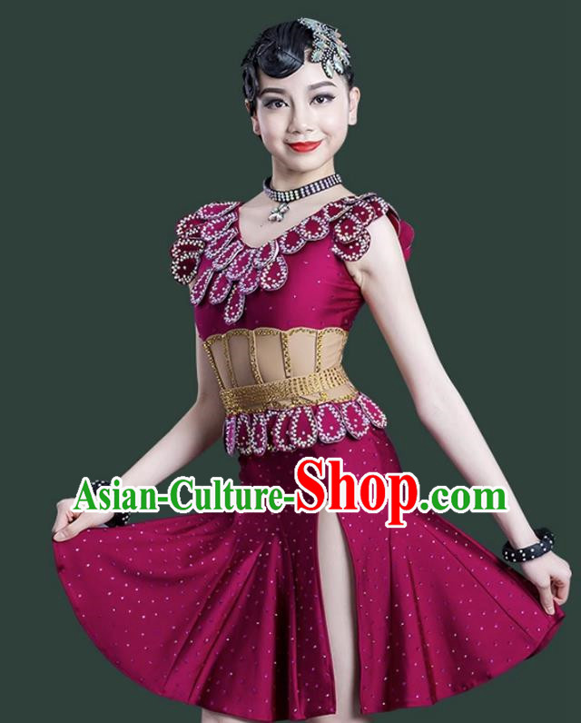 Latin Dance Competition Flower Costume With Diamond Performance Costume Professional Adult Senior Costume
