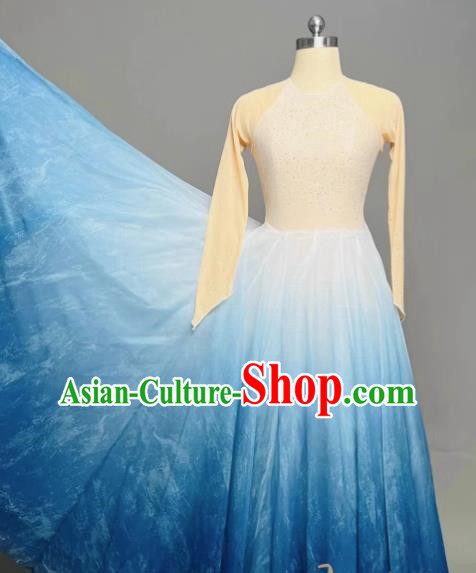 Modern Dance Clothing Slim Multi Layer Gradient Dye Long Swing Skirt