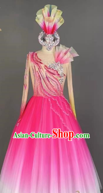 Opening Dance Big Swing Skirt Female Rose Red Blessing Motherland Dance Costume Accompaniment Dance Costume Modern Stage Suit