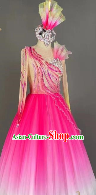 Opening Dance Big Swing Skirt Female Rose Red Blessing Motherland Dance Costume Accompaniment Dance Costume Modern Stage Suit