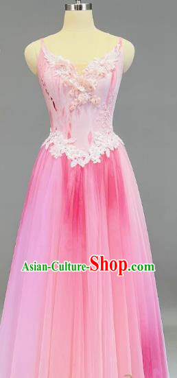 Opening Dance Big Swing Skirt Performance Costume Singing And Dancing Pink Gradient Gauze Skirt Modern Dance Long Skirt Female
