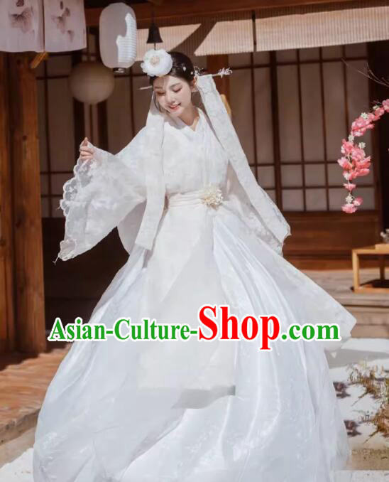 Korean Bride White Fashion Princess Hanbok Traditional Costume Wedding Dress