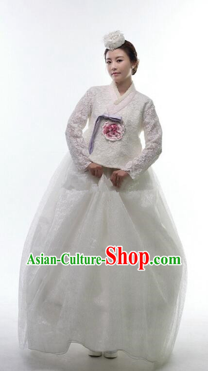 White Lace Hanbok Top Bride Costume Korean Traditional Wedding Dress