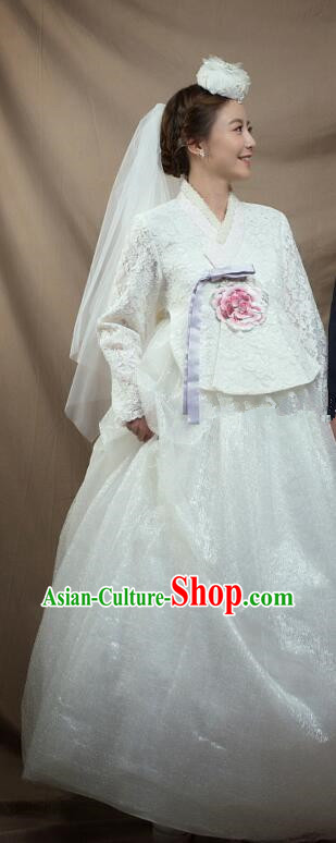 White Lace Hanbok Top Bride Costume Korean Traditional Wedding Dress