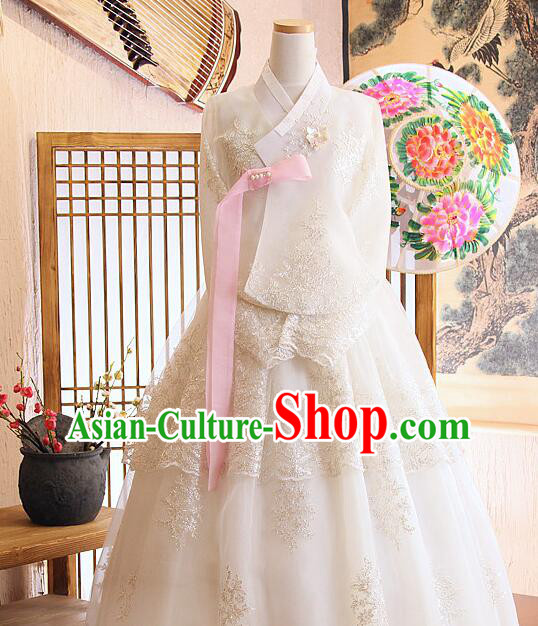 Korean Bride Celebration Costume Traditional Wedding Dress Embroidered Lace White Hanbok