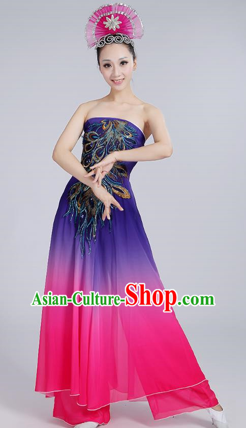 Classical Dance Performance Costume Long Skirt National Dance Fan Dance Performance Costume Dot Crimson Lip Dance Costume