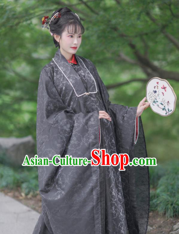 Chinese Ancient Noble Woman Dress Costumes Traditional Hanfu Ming Dynasty Royal Mistress Black Clothing
