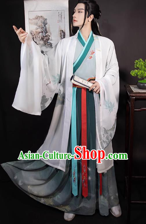Chinese Traditional Hero Hanfu Ancient Swordsman Clothing Jin Dynasty Male Garment Costumes