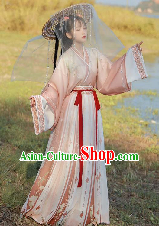 Chinese Jin Dynasty Princess Garment Costumes Traditional Pink Hanfu Dress Ancient Woman Clothing
