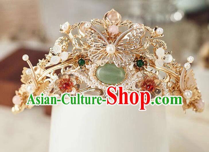 Chinese Hanfu Jewelry Ancient Empress Golden Crown Ming Dynasty Princess Gems Hair Pin