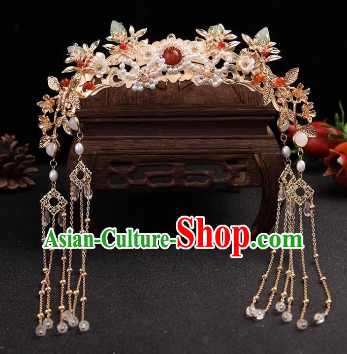 Chinese Ming Dynasty Wedding Hair Clasp Hanfu Jewelry Ancient Empress Golden Crown