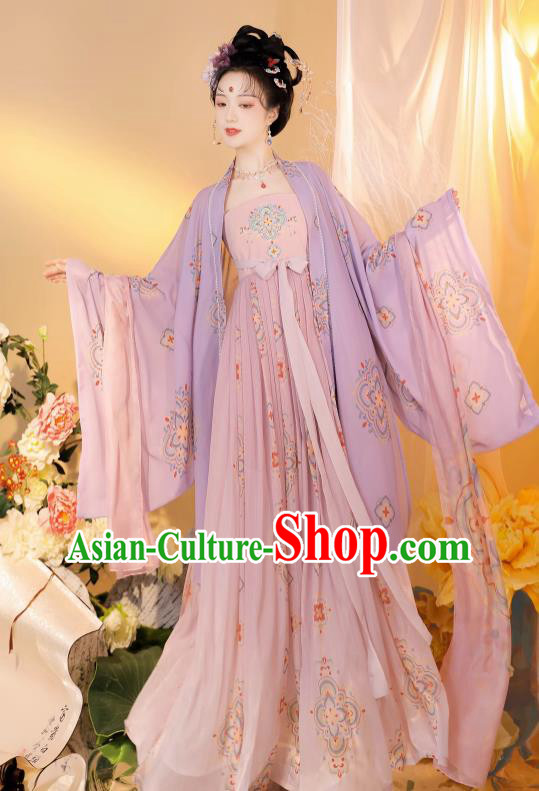 China Ancient Imperial Consort Garment Costumes Woman Hanfu Tang Dynasty Court Empress Lilac Dress