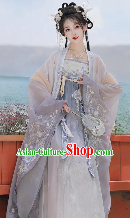 Chinese Ancient Goddess Clothing Tang Dynasty Imperial Princess Costumes Traditional Woman Grey Hanfu Dresses