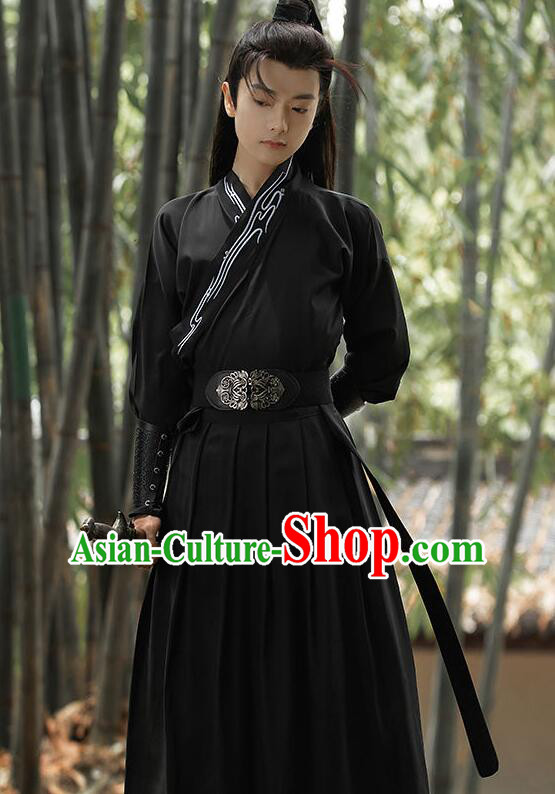 Chinese Ancient Swordsman Black Clothing Song Dynasty Young Hero Garment Costumes Traditional Hanfu