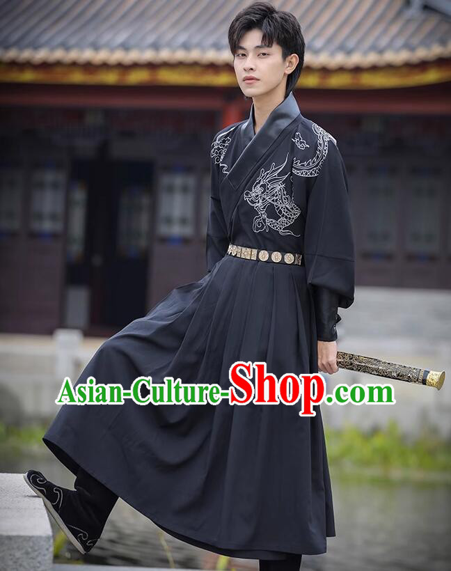 Chinese Ming Dynasty Imperial Bodyguard Costumes Traditional Hanfu Fei Yu Garment Ancient Swordsman Black Clothing