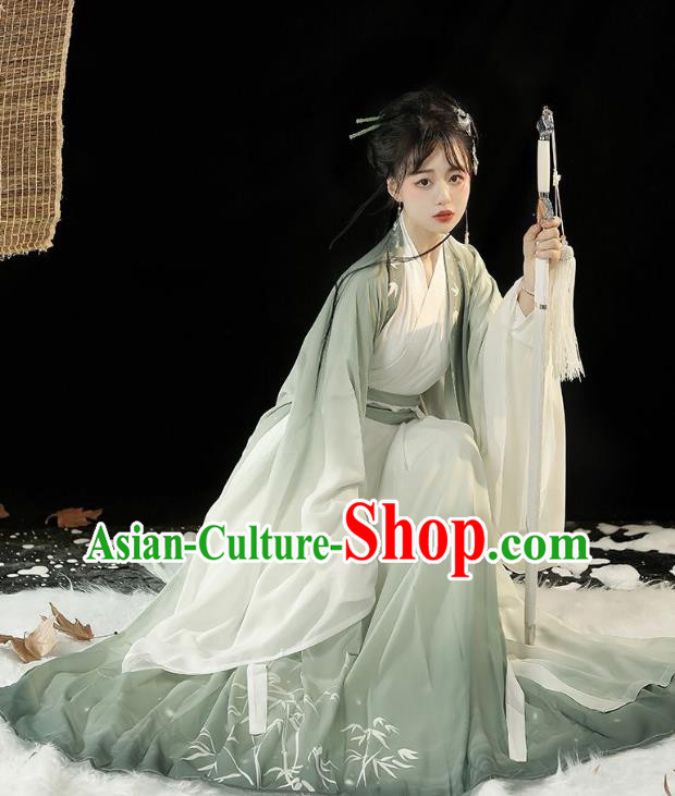 China Ancient Swordswoman Clothing Traditional Female Green Hanfu Dress Song Dynasty Garment Costumes