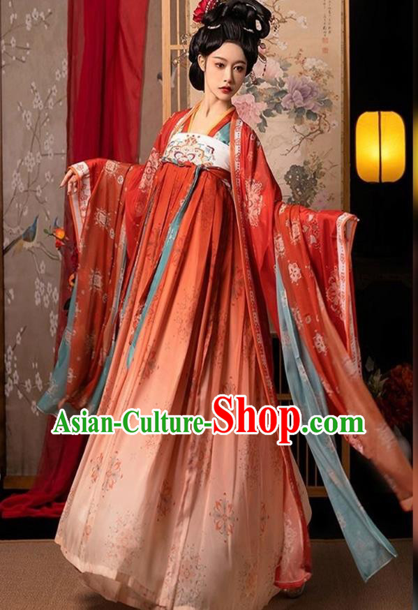China Tang Dynasty Empress Garment Costumes Ancient Imperial Consort Clothing Traditional Court Woman Red Hanfu Dress