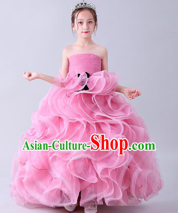 Girl Compere Pink Full Dress Catwalks Princess Formal Costume Children Stage Show Clothing