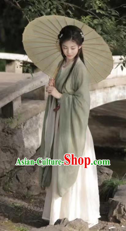 Ancient Jin Dynasty Young Woman Clothing China Country Lady Costumes Traditional Green Hanfu Dress