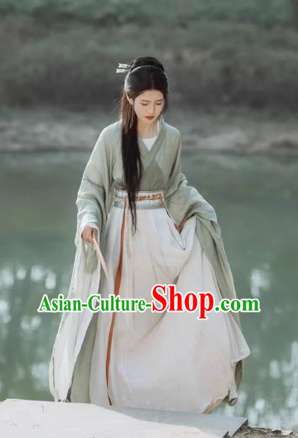 Ancient Jin Dynasty Young Woman Clothing China Country Lady Costumes Traditional Green Hanfu Dress