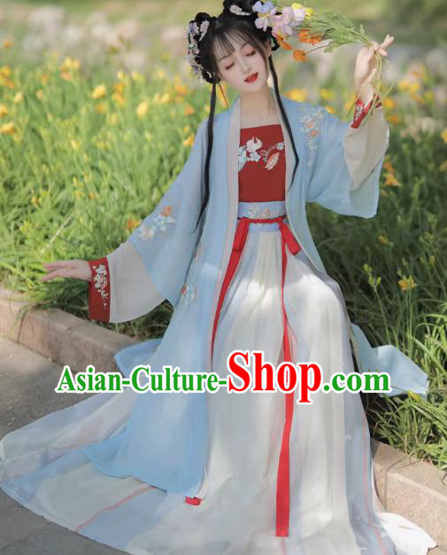 China Traditional Hanfu Woman Costumes Ancient Young Lady Dresses Song Dynasty Village Girl Clothing