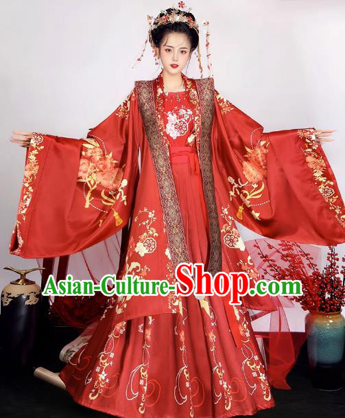 China Ancient Bride Red Dresses Song Dynasty Royal Mistress Clothing Traditional Hanfu Xia Pei Wedding Costumes