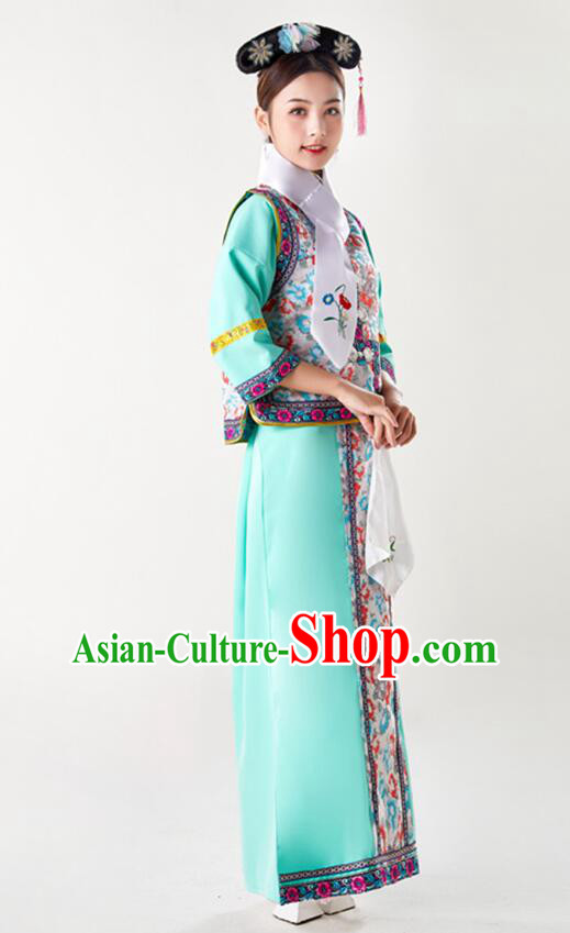 China TV Series Green Dress Ancient Palace Lady Costumes Qing Dynasty Princess Clothing