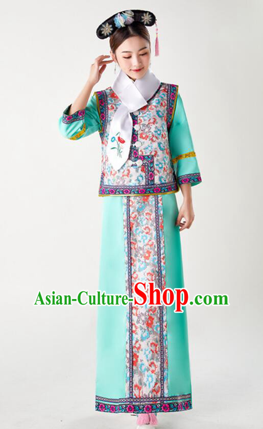 China TV Series Green Dress Ancient Palace Lady Costumes Qing Dynasty Princess Clothing