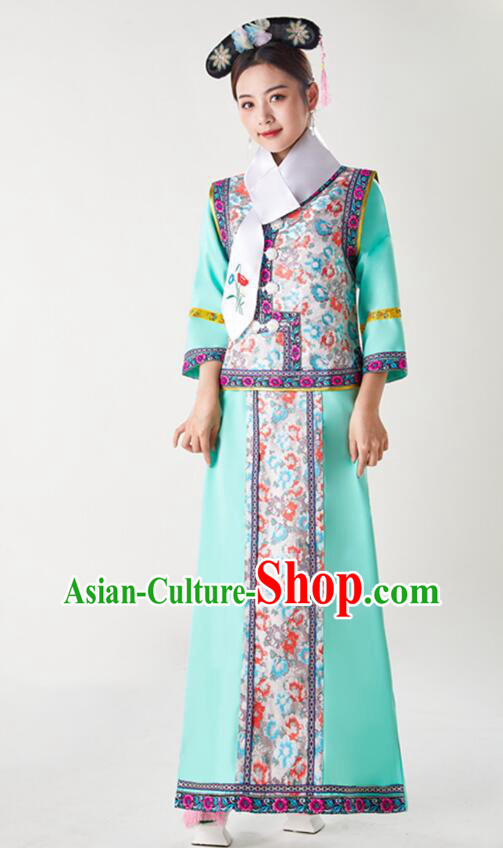 China TV Series Green Dress Ancient Palace Lady Costumes Qing Dynasty Princess Clothing