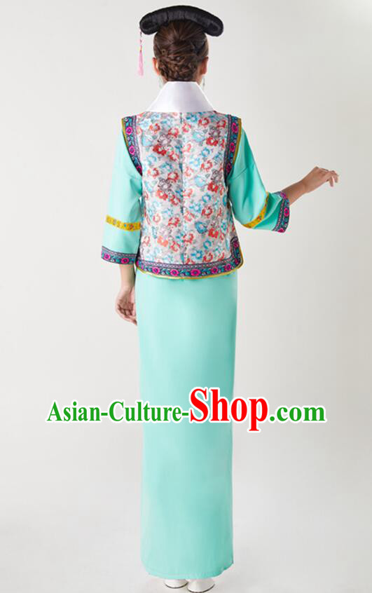 China TV Series Green Dress Ancient Palace Lady Costumes Qing Dynasty Princess Clothing