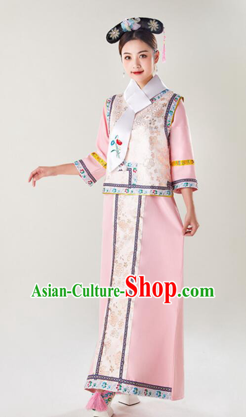 China TV Series Manchu Woman Pink Dress Ancient Imperial Consort Costumes Qing Dynasty Princess Clothing