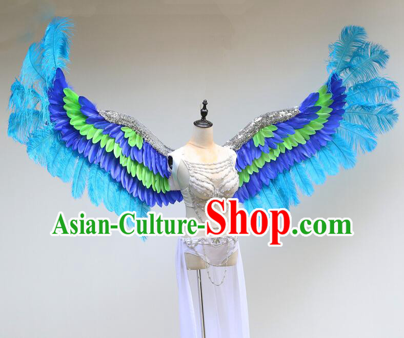 Brazilian Carnival Angel Wings Top Show Blue Feather Wings Model Catwalks Props